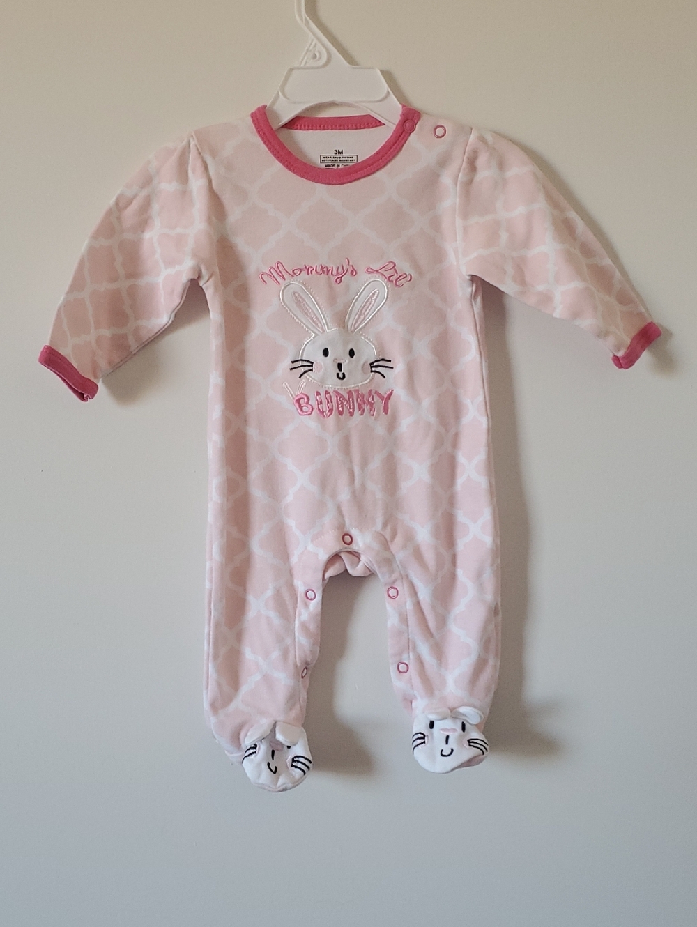 Baby Girls Pink Bunny Footed Sleeper Size 3 Months